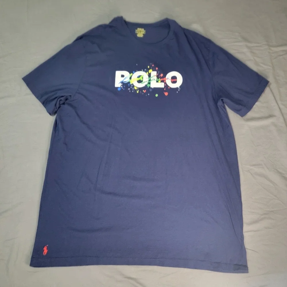 Polo Ralph Lauren Shirt Men's 2XLT Blue Big & Tall Short Sleeve Big Pony Paint